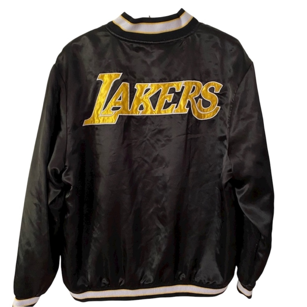 Los Angeles Lakers Satin Bomber Jacket Black L NBA Ultra Game CLEAN button Up